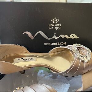 Nina dress heels. Champagne color. Rhinestone toe design. Size 7.5.